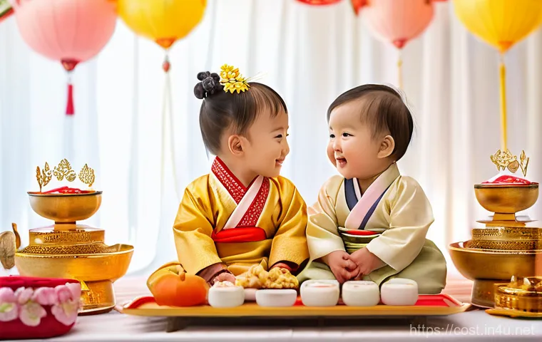 아이 돌잔치 비용 - **Traditional Korean First Birthday Celebration (Doljanchi):** A cute, smiling Korean baby (wearing ...