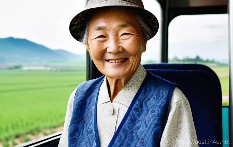 버스비 환승요금 - A heartwarming scene at a bus stop in a clean, contemporary South Korean city. A diverse group consi...