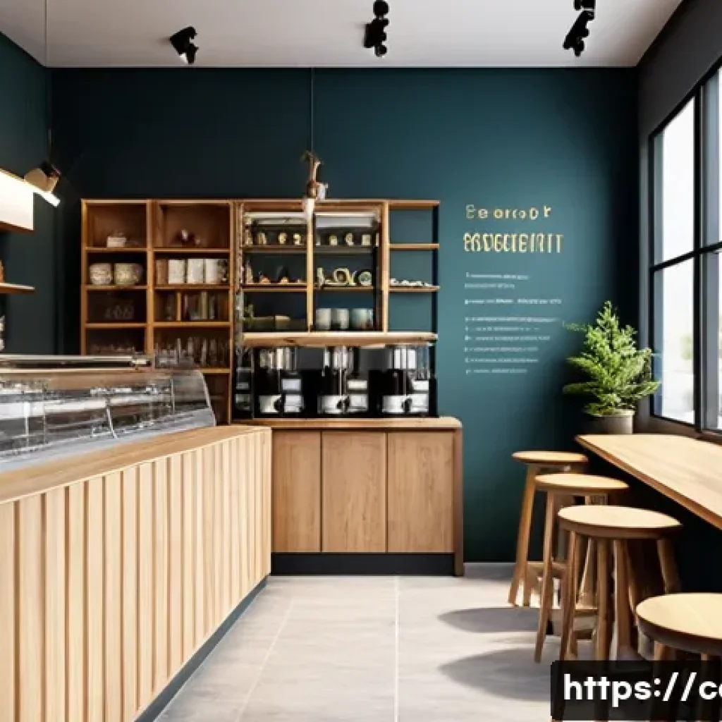 창업 비용 - A detailed scene of a small café startup interior showcasing efficient budget management: minimalist...