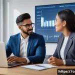 개인 대출 비용 - A professional office scene showing a financial advisor explaining fixed interest rate versus variab...