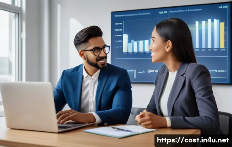 개인 대출 비용 - A professional office scene showing a financial advisor explaining fixed interest rate versus variab...